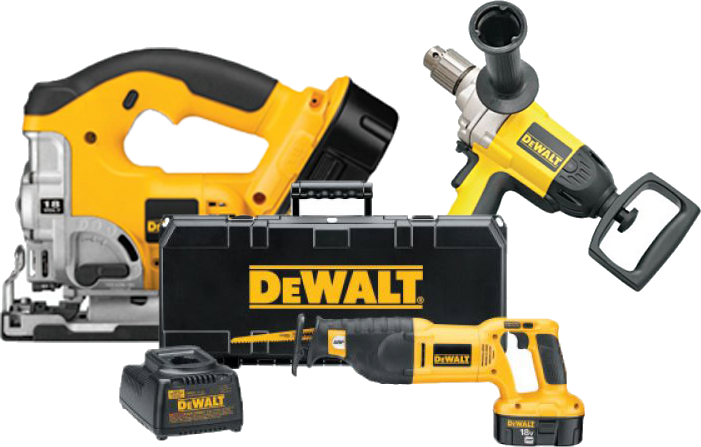 Cordless jigsaw, reciprocating saw, drill, charger and case